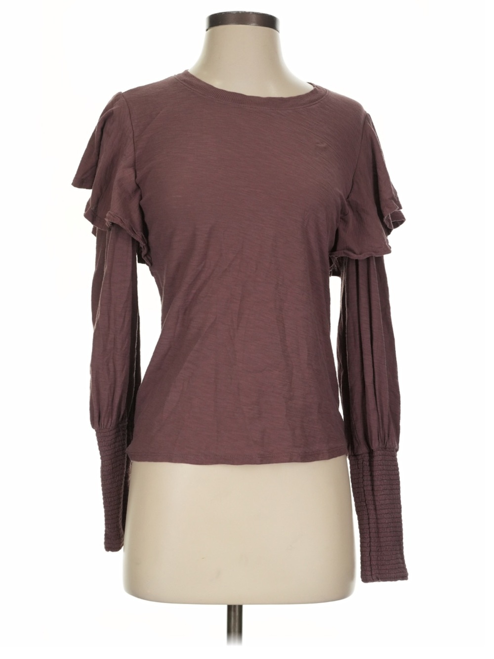 Nation LTD Women's rosy brown ruffle shoulder shirred cuff top Size Small